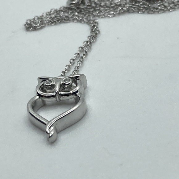 DIAMOND & Sterling Silver Owl Bird Pendant w Chain 18” & .6” - Picture 4 of 8